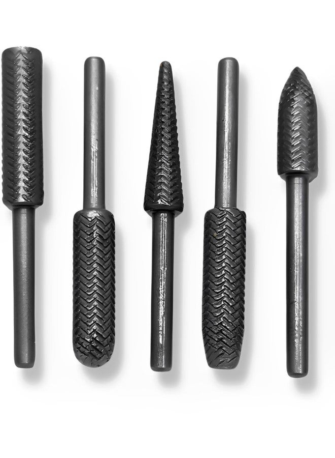 ZIODIC High Speed Metal File Burr Drill Bit Set Metal Working Rasps 1/4" / 6.35mm Shank Burs Tools Cutting Tool Black 5pcs/set, High Speed Steel, Round - Image 1